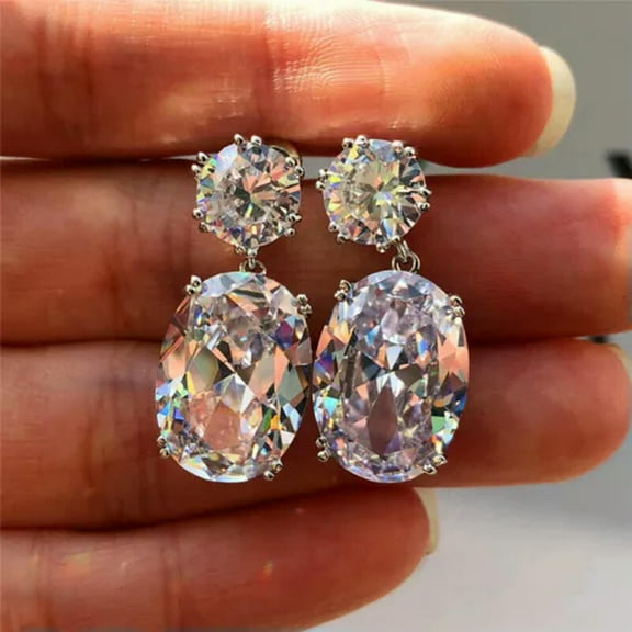 GKNET Gorgeous 925 Silver Dangle Earrings Women Cubic Zircon Wedding Earrings A Pair-White