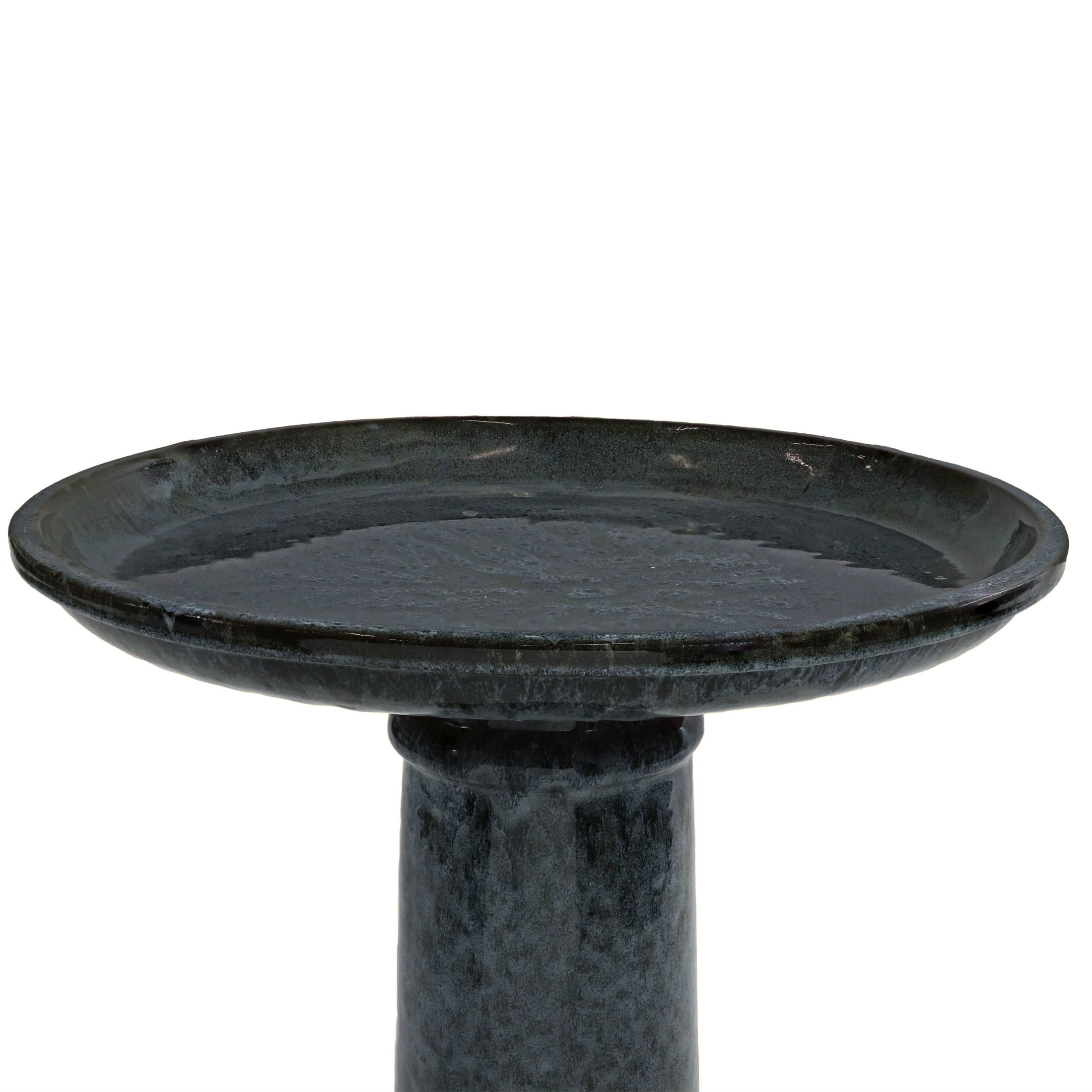 Sunnydaze Toulon Freestanding Ceramic Outdoor Bird Bath, UV-Resistant Black Mist Finish