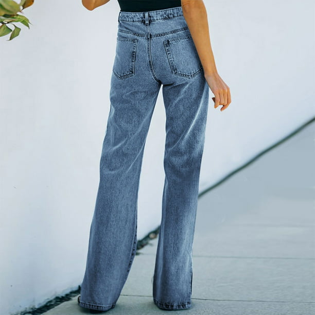 nsendm Female Pants Adult Bell Bottom Pants for Women High Waist Jean Women  Jeans Pant Casual Split Hem Jeans Zipper Trousers Perfect Dorm(B, XL)