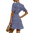 thumbnail image 3 of Enwejyy Vocation Women Summer Floral Print V-Neck Short Sleeve Lace-Up Wrap Dress, 3 of 3