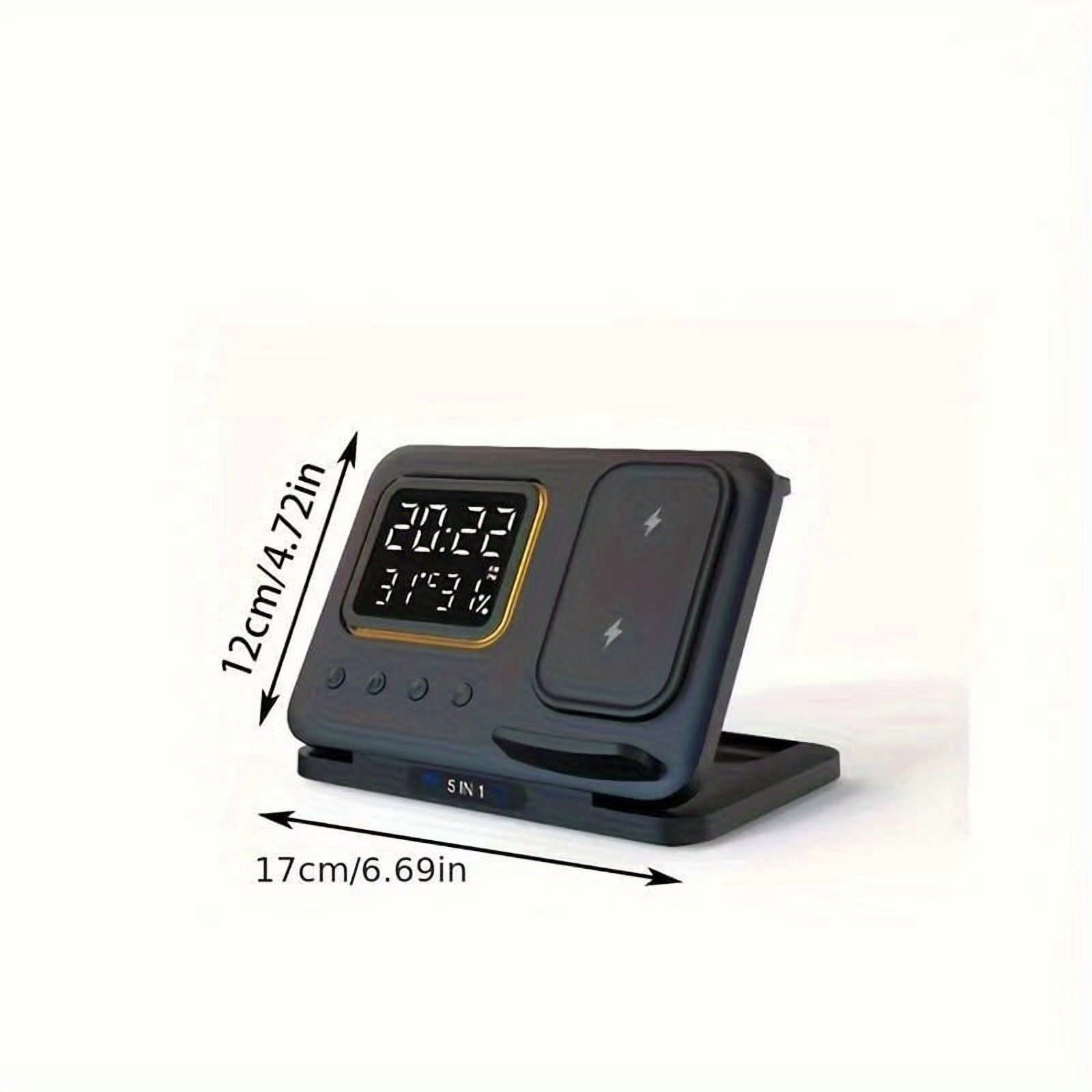 5-In1 Wireless Charging Station Adjustable Night Light, Time And Temperature Display, Ambient Lighting Compatible with Apple Iphones, for Airpods, And Watches Convenient Charging, Smart Experience