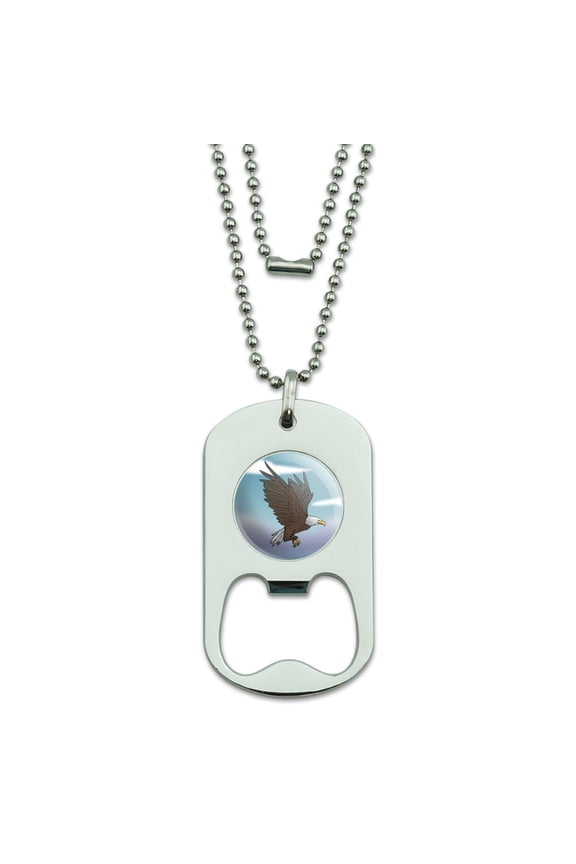 Bald Eagle Flying Military Dog Tag Bottle Opener Pendant