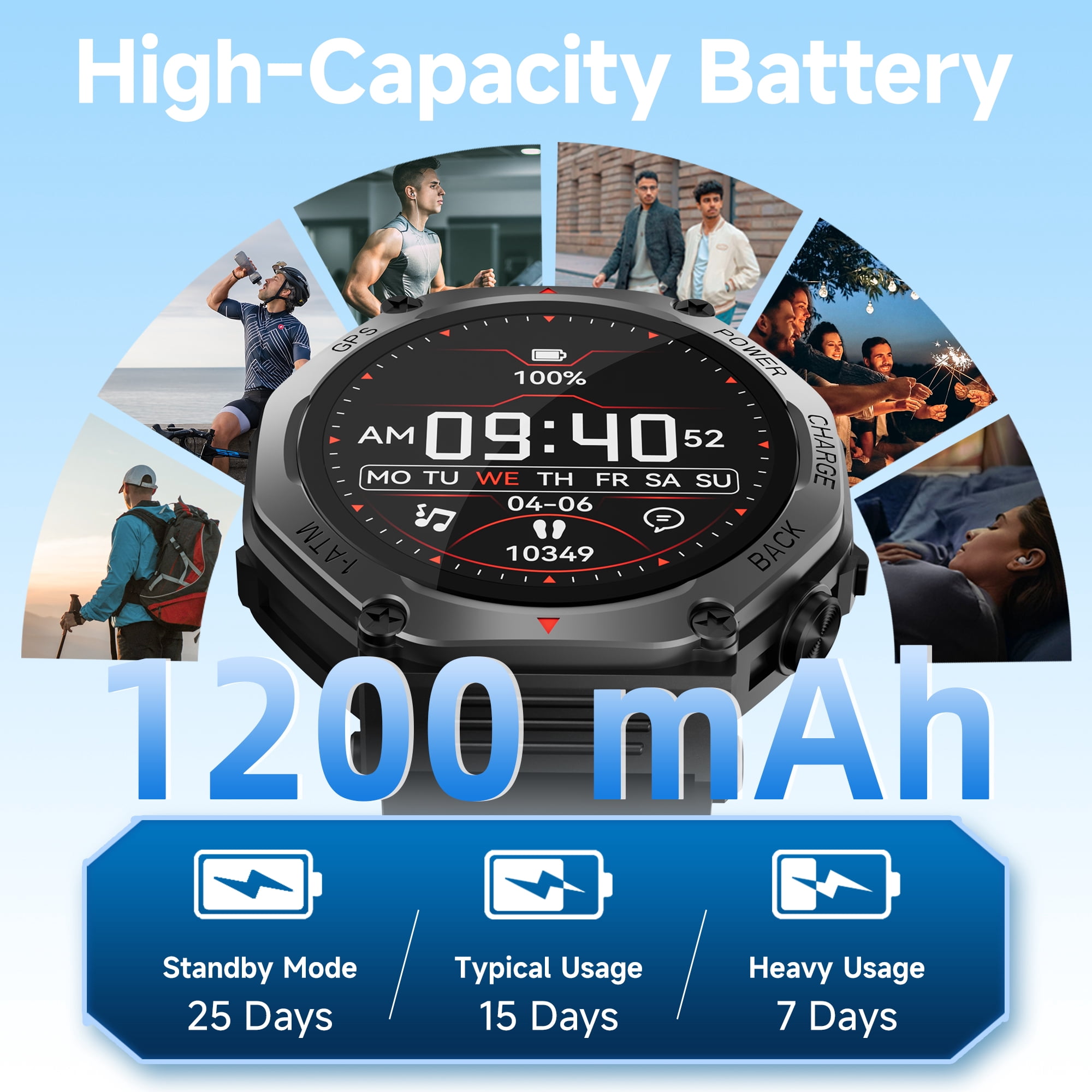 SIMSONLAB 1.39"HD Screen Smart Watch Men Womens,with Bluetooth Call Answer GPS Outdoor Sport LED Flashlight 20 Days Standby,1 ATM Waterproof for Android/Iphone Devices Gift(Two watch straps)