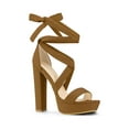 thumbnail image 1 of BLISSFUL STEP Women's Lace Up Platform Block Heel Sandals Brown (Size 9), 1 of 7