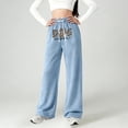 thumbnail image 2 of Shadoumai Letter Print Girls Casual Wide Leg Pants Loose Fit Lightweight Knit Sweatpants Comfortable Trousers For Teen Youth Children Fashion Daily Wear,Uniform Pants for Girls 12-13 Years, 2 of 5