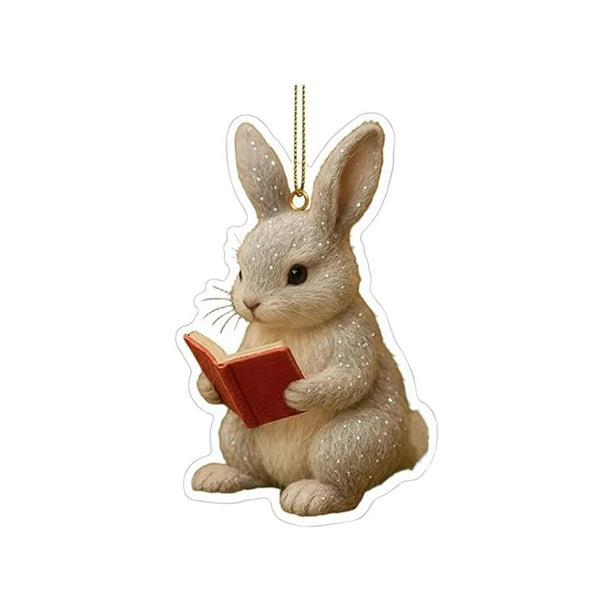 Colección de adornos para amantes de los libros | Adornos colgantes de animales de lectura acrílicos 2D | Decoración literaria de zorro, mapache y pájaro para árbol de Navidad | Regalo para lect