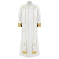 thumbnail image 3 of RUNQHUI Robe de Prêtre pour Hommes avec Bordure Dorée et Fermeture Éclair avant Croisée pour Prière à l'Église et Cosplay Blanc TG, 3 of 7