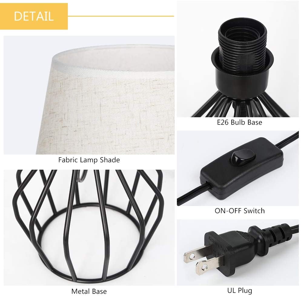 Oumilen Black Nightstand Lamp with Metal Hollow Base White Shade