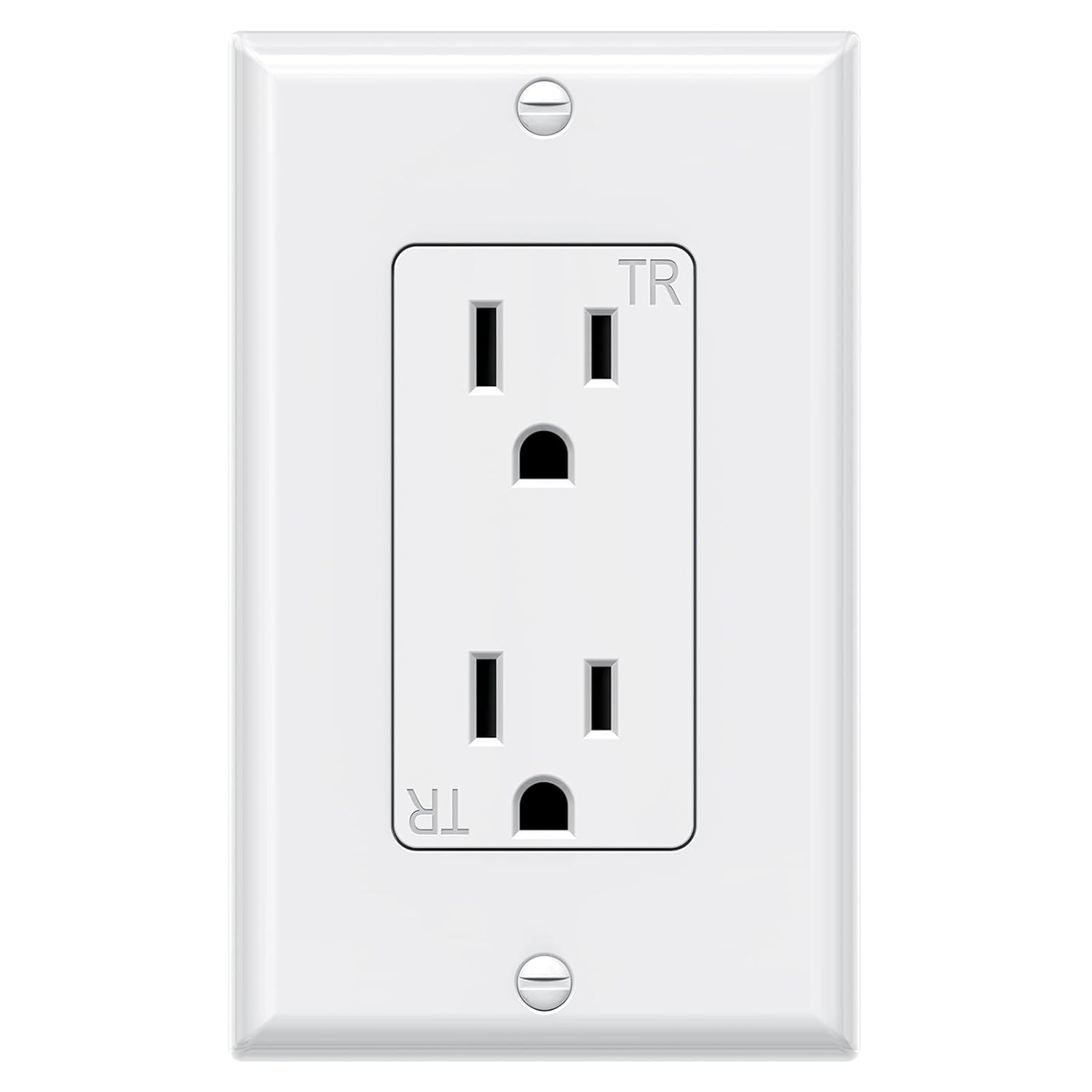 WEBANG Decorator Electrical Wall Outlet White, Tamper-Resistant Duplex Receptacle, Residential Grade, 3-Wire, Self-Grounding, 2-Pole, 15A 125V, ETL Listed, 10 Wall Plates Included