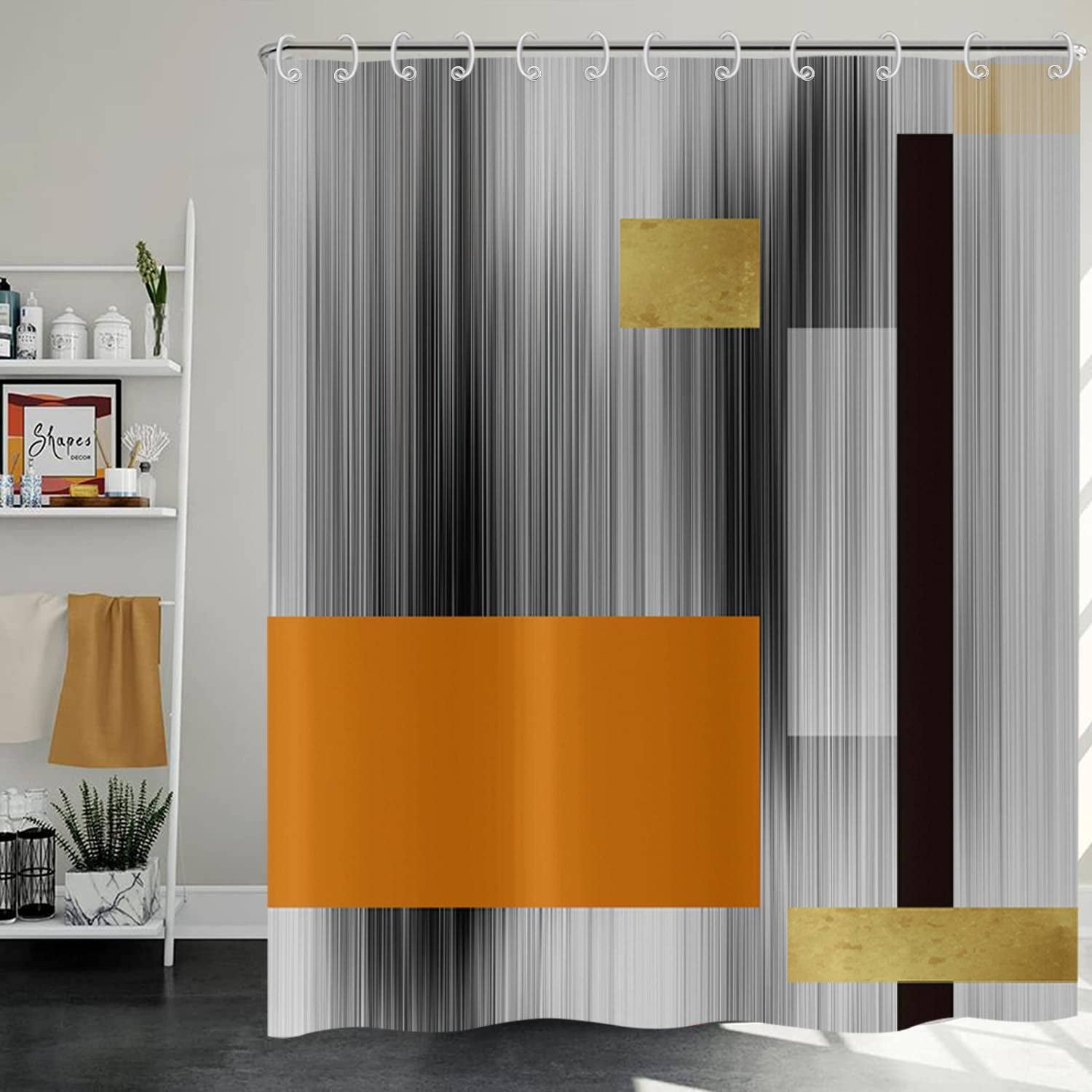 Black and White Shower Curtain, Modern Luxury Geometric Stripes Gold