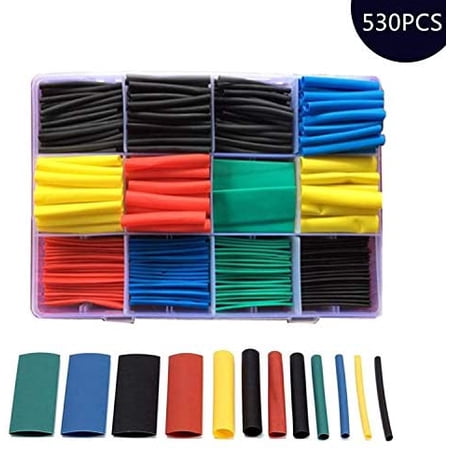 DEVMO 530pcs Heat Shrink Tubing Kit - 8 Sizes, 5 Colors, Flame Retardant Wire Wrap Cable Sleeves For Electrical Insulation