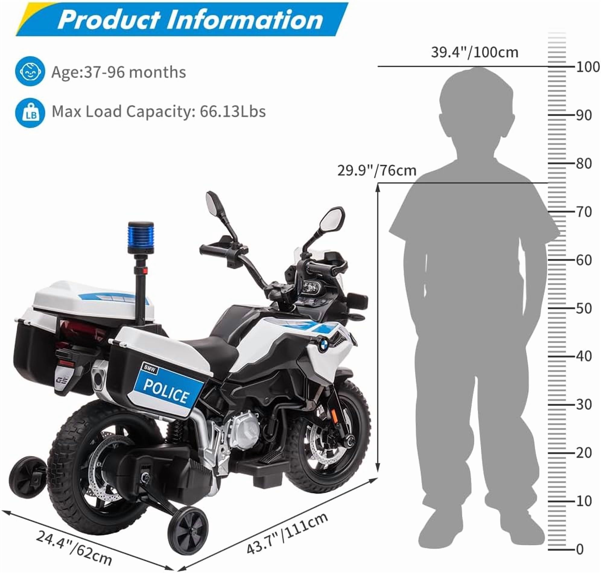 Historyli 12V Ride On Motorcycle,Motorcycle with 7AH Battery,High/Low Speed,LED Headlights & Warning Lights,Spring Suspension,2 Storage Boxes,White
