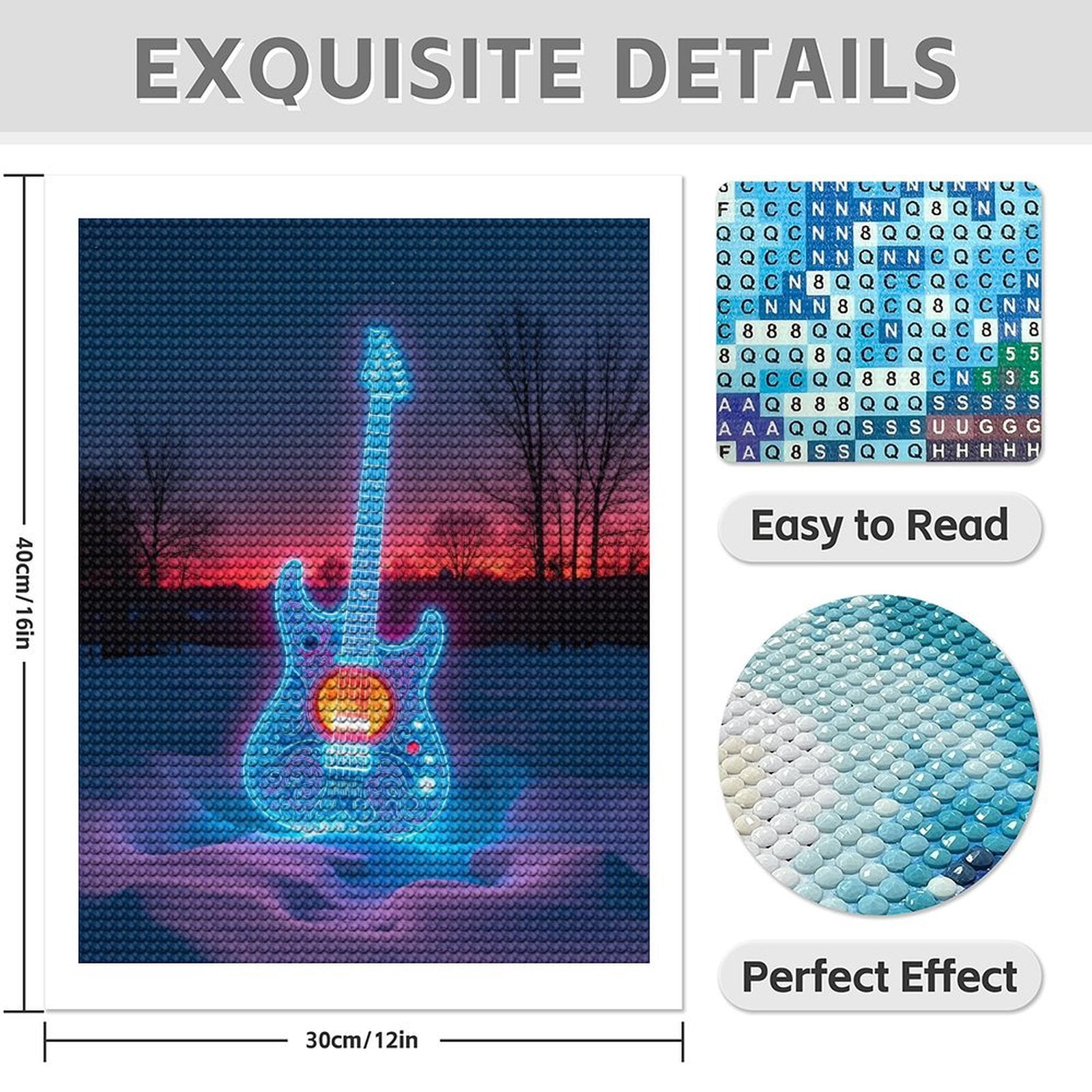 Diamond Art Kits for Adults - 5d Neon Electric Guitar Winter Sunset Diamond Painting for Adults, Diamond Art for Adults Beginners, Diamond Painting Kits for Adults for Home Wall Decor