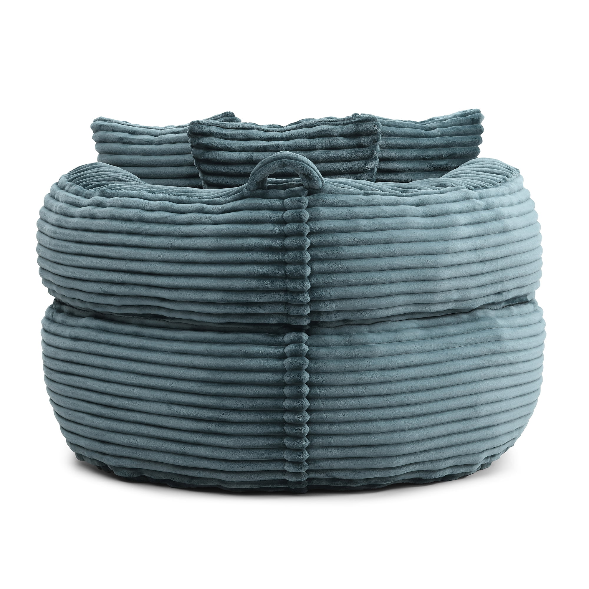 MDQMD 45"Oversized Bean Bag Chair Round with Armrests Corduroy Fabric 3 Pillows Comfy Lazy Sofa for Adults Giant Bean Bag Chair for Living Room Bedroom Gaming Reading Nook Dark Blue