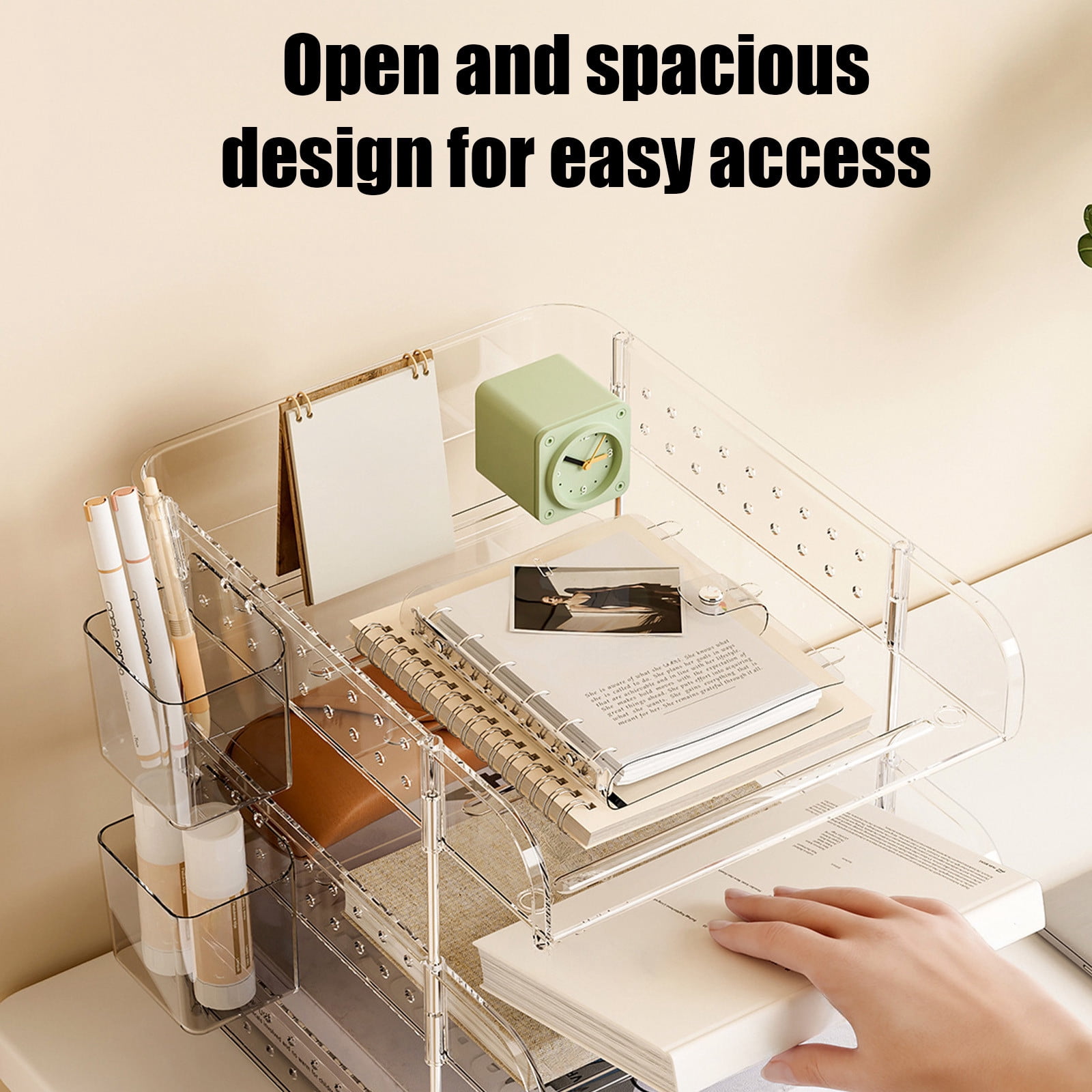 Usloyux Under $5 Desk Organizer and Storage,3 Tier Desktop File Organizer, Acrylic Clear Stackable Desktop Paper Organizer Letter Tray Shelf for File Paper, Letter, A4 File, Books, Notes