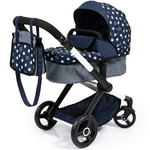 Doll Pram Xeo W/ Shoulder Bag, Blue & White Stars