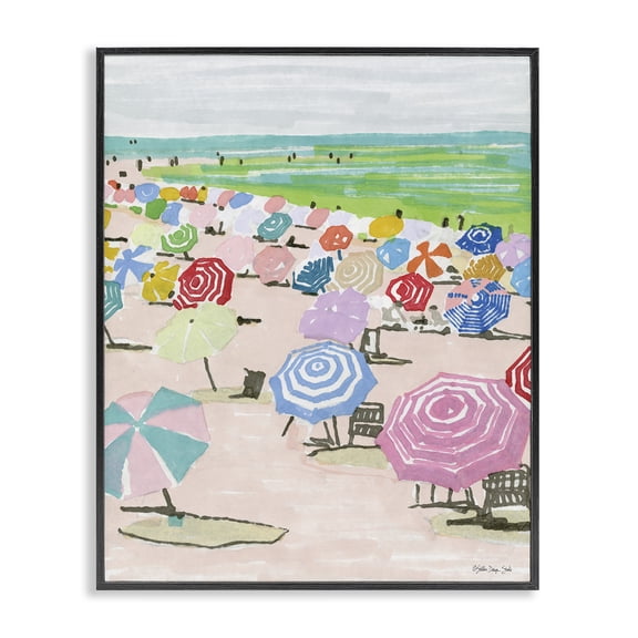 Stupell Industries Coastal Pastel Umbrella Beach Coast Black Framed Giclee Art, 16 x 20, by Stellar Design Studio