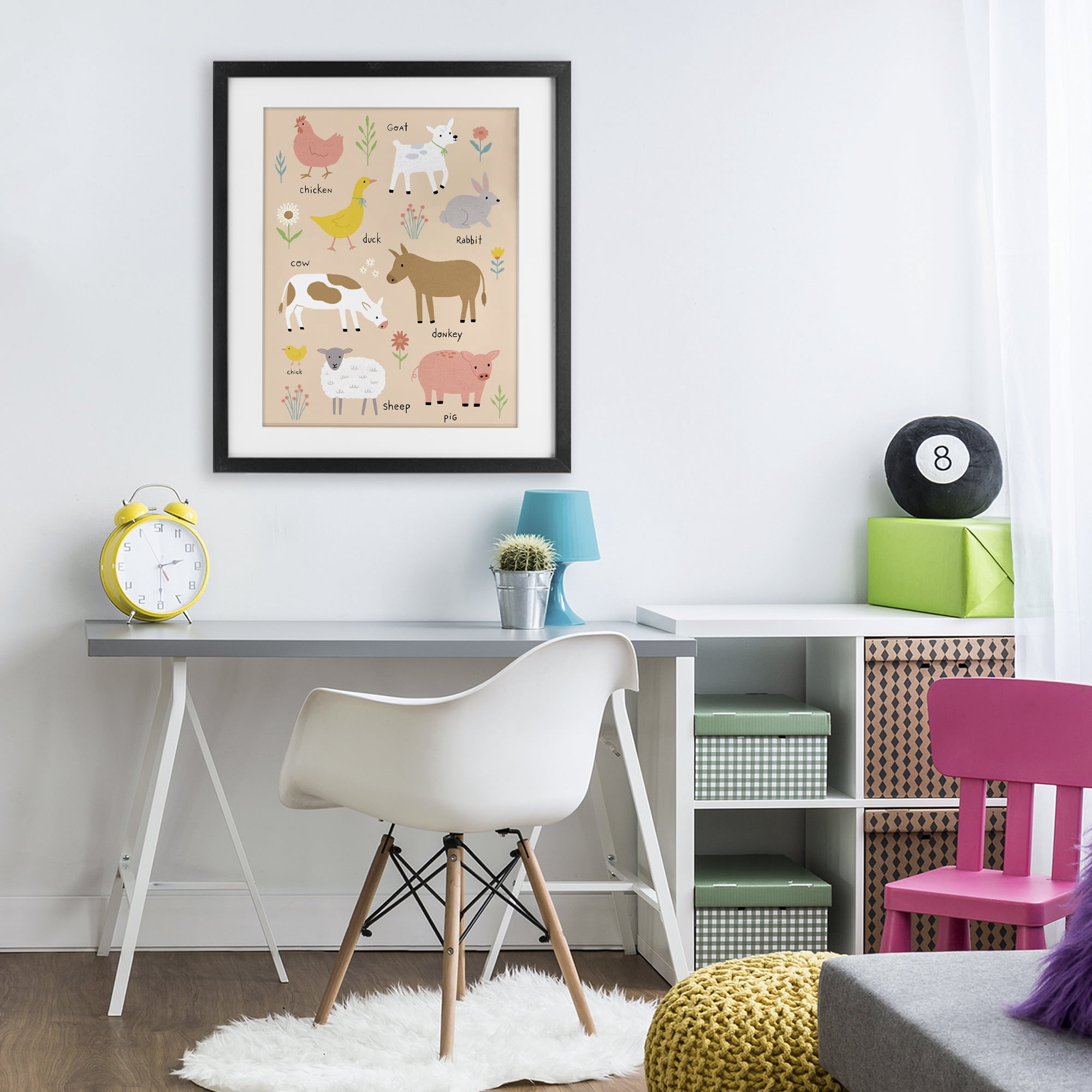 Stupell Industries Baby Farm Friends Black Framed Print Under Glass, design by Nina Seven
