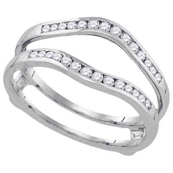14kt White Gold Womens Round Diamond Ring Guard Wrap Solitaire Enhancer 1/4 Cttw