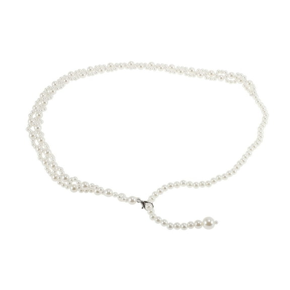 Unique Bargains 1 Pc Adjustable Waist Belt Bohemian Tie Belt Elastic Pearl Geometric Pattern White