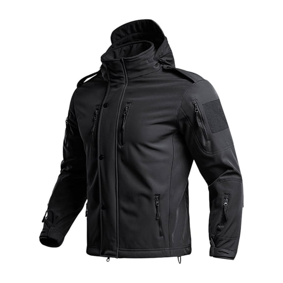 Hsovts Mens Outdoor Hiking Tactical Softshell Hooded Jackets Waterproof Windproof Fleece Lined Military Coat For Men Fall Winter Wear Black XL
