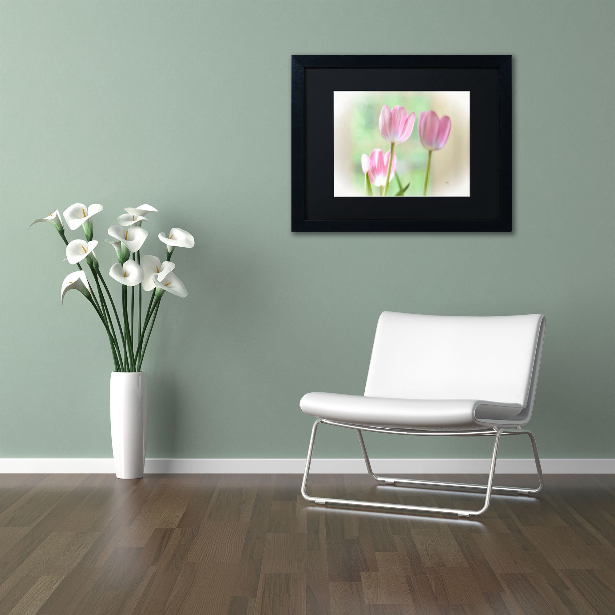 Trademark Fine Art "Three Pink Tulips" Canvas Art by Lois Bryan, Black Matte, Black Frame