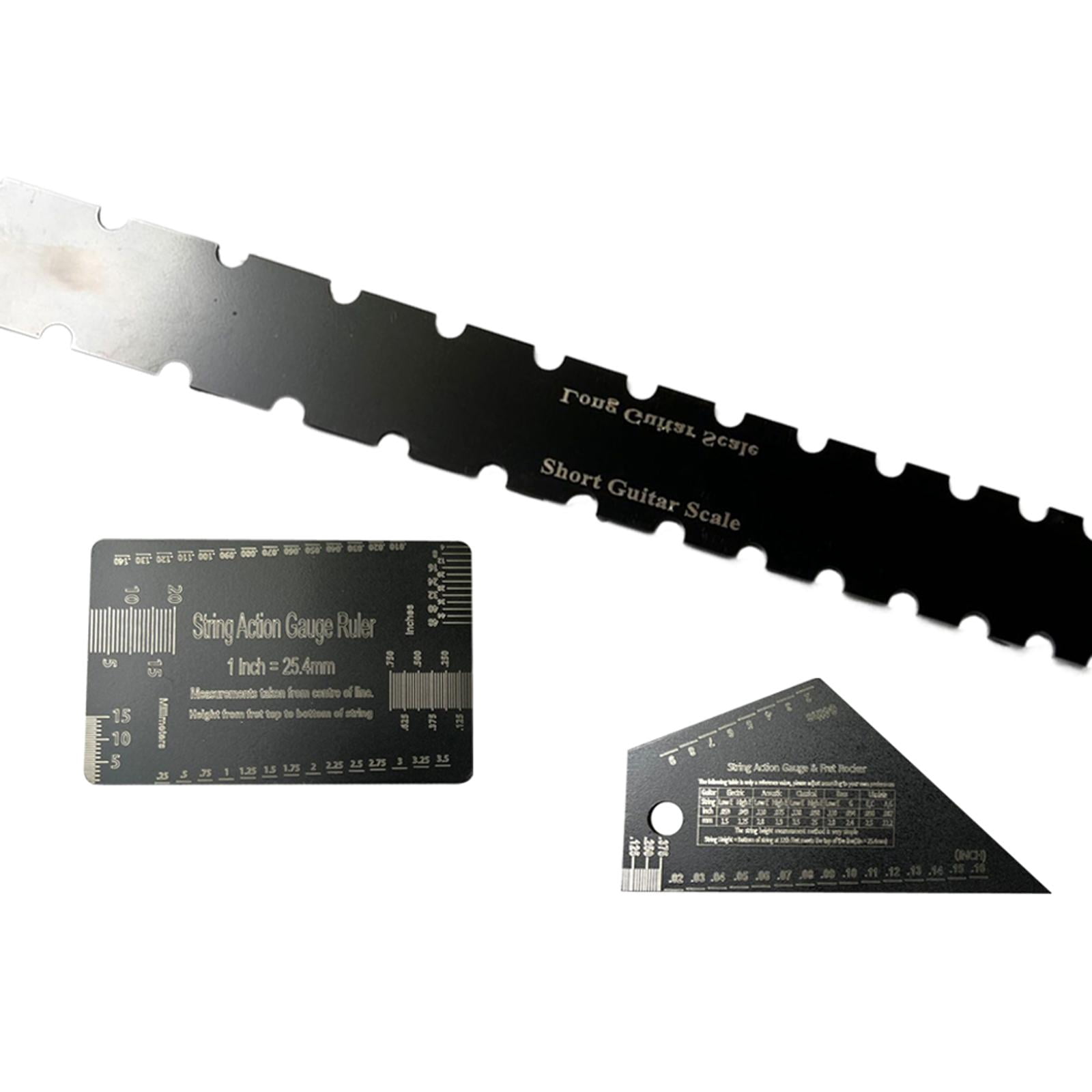 QccHieUs 3 Pieces Electric Guitar Neck Notched Straight Ruler String Actions Gauge Ruler