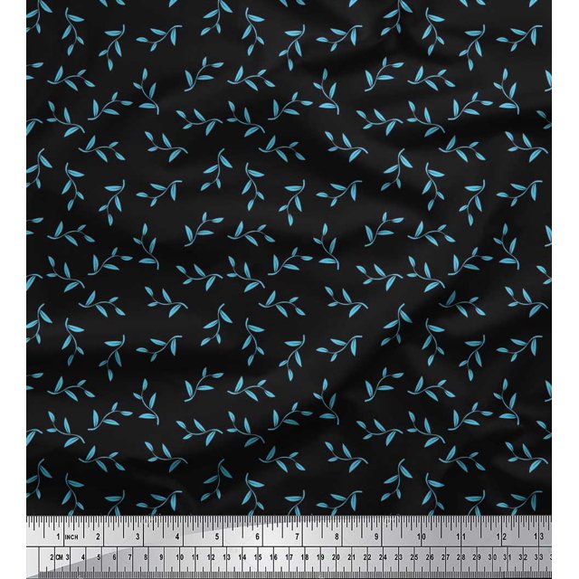 Soimoi polyester Crepe Fabric Artistic Leaves Print Fabric by the Yard 52 Inch Wide
