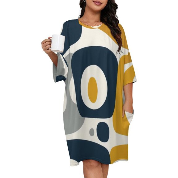 Abstract Midcentury Modern Art Sleepshirts For Sleeping Travels Loose Sleepdress Pajama Dress Soft Nightdress Sleepwear