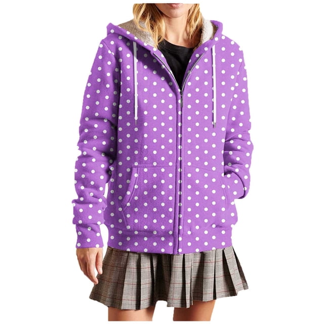 Jackets for Women Oversized Print Hooded Zip Up Jacket with Drawstring Pockets Streetwear Style Fleece Jacket Women