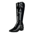 thumbnail image 3 of YLYL Women's Knee High Boots Patent Leather Square Toe Chunky Heel Zip up Fall Winter Knight Boots, 3 of 9