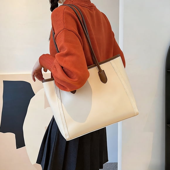 Cagogo Commuter Tote Bag, Leather Shoulder Bag for Women Work, Large Capacity PU Handbag for Laptop, Professional Office Bag for Daily Use Fall Winter Commuting Travel