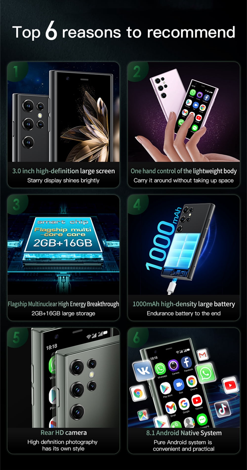3G Android Small Size Cellphone SOYES S23 Pro Mini Smartphone Creative Gift for Kid 2GB RAM 16GB ROM Play Store The Smallest Mobile Phone