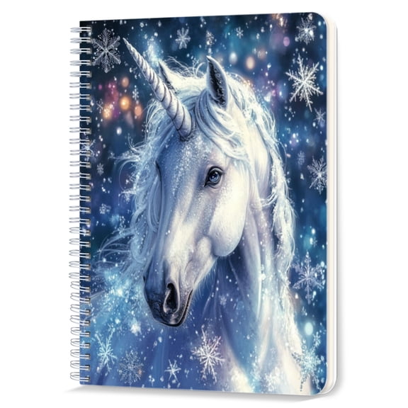 Spiral Notebook Double-Wire Spiral College Lined Journal Notebook for Study and Notes,100 Pages,5.71x 8.26in - Unicorn Under Starry Snow