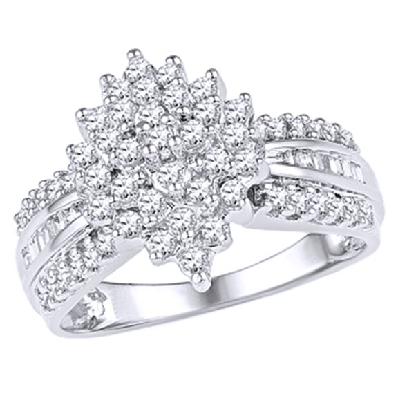 AFFY White Natural Diamond Marquise Cluster Engagement Ring in 10K Solid Gold (0.75 Cttw)