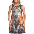 thumbnail image 1 of Easygdp Starry Sky Cute Horse para Vestido Transpirable de Mujer, Vestido Suelto de Manga Corta con Pliegues y Bolsillos para el Verano, 1 of 7