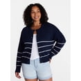 thumbnail image 2 of Time and Tru Women's Striped Cardigan Sweater with Long Sleeves, Sizes XS-XXXL, 2 of 7