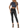 thumbnail image 2 of INSPIRE CHIC Women's Metallic Pattern Short Sleeves Party Crop T-Shirt M Deep Blue, 2 of 6