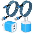 thumbnail image 1 of Clearance AILKIN Compatible with iPhone Charger Fast Charging with 2Pack Usb A Light-ning Cables 6ft Cords 2.1A Dual Port Charger Blocks Compatible with iPhone 14/13/12/11,Blue, 1 of 1