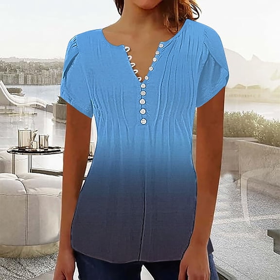 Tittly T Shirts for Women Spring Tops for Women Short Sleeve Womens Tops 2025 Spring Neck Casual Print Tunic T Shirts Womens Tops Tshirts Shirts Basic Tees Blue L