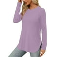 thumbnail image 4 of Darzheoy Womens Tops Fashion Drop Shoulder Lightweight Hoodless Round Neck T-Shirt Trendy Fall Long Sleeve Solid Color Loose Pullover Casual Blouses, 4 of 6