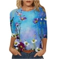 thumbnail image 1 of Moda mujer cuello redondo tres cuartos 3/4 manga camiseta otoño estampado blusa Tops sudadera Fridja FKASFK3031, 1 of 5