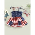 thumbnail image 3 of Bagilaanoe Baby Girls Independence Day Outfits 0-24M 4th of July Romper Dress Infant Star Striped Print Sleeveless Bodysuits with Headband Clothes, 3 of 7