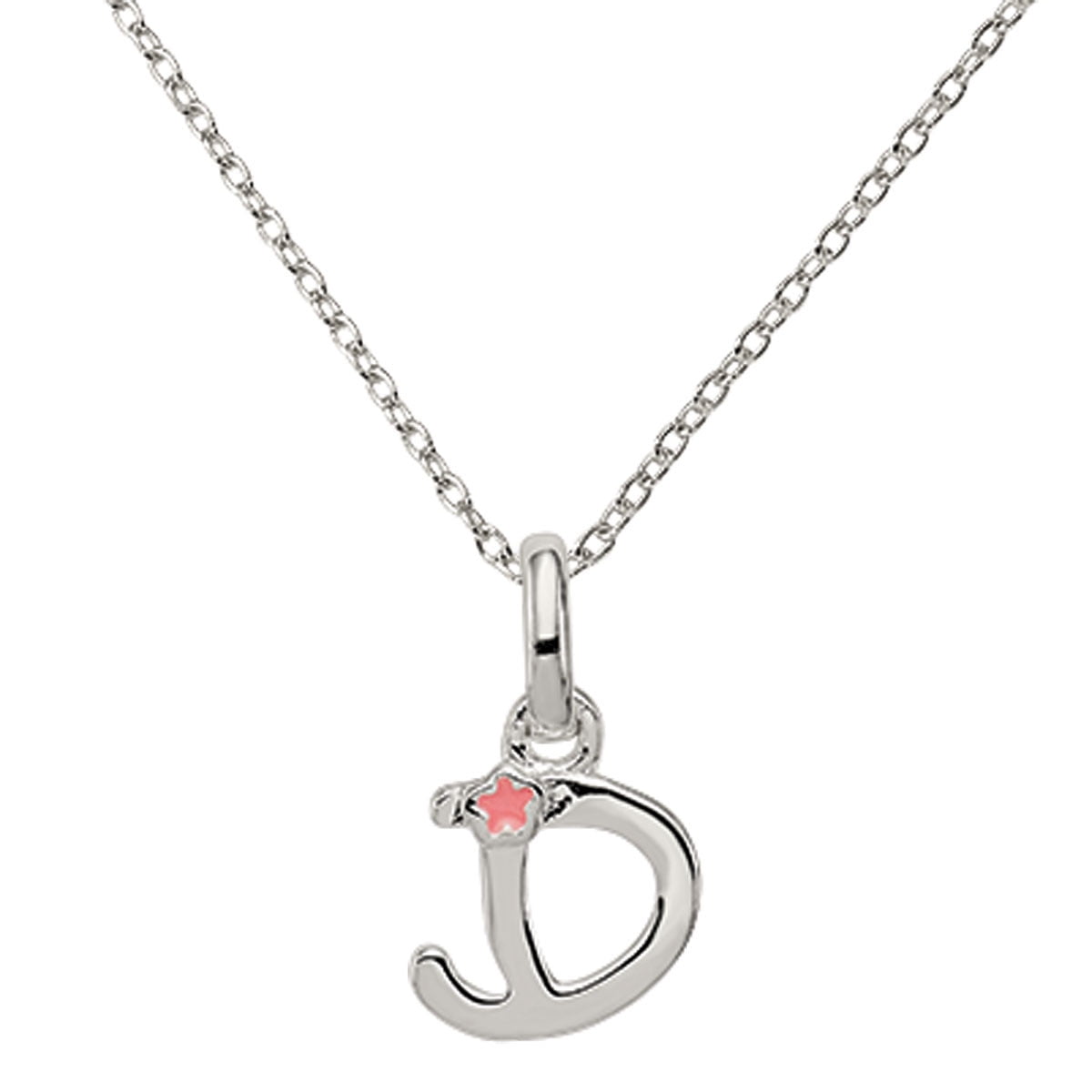 Primal Silver Sterling Silver Letter D with Enamel Pendant on 18-inch Forzantina Cable Chain