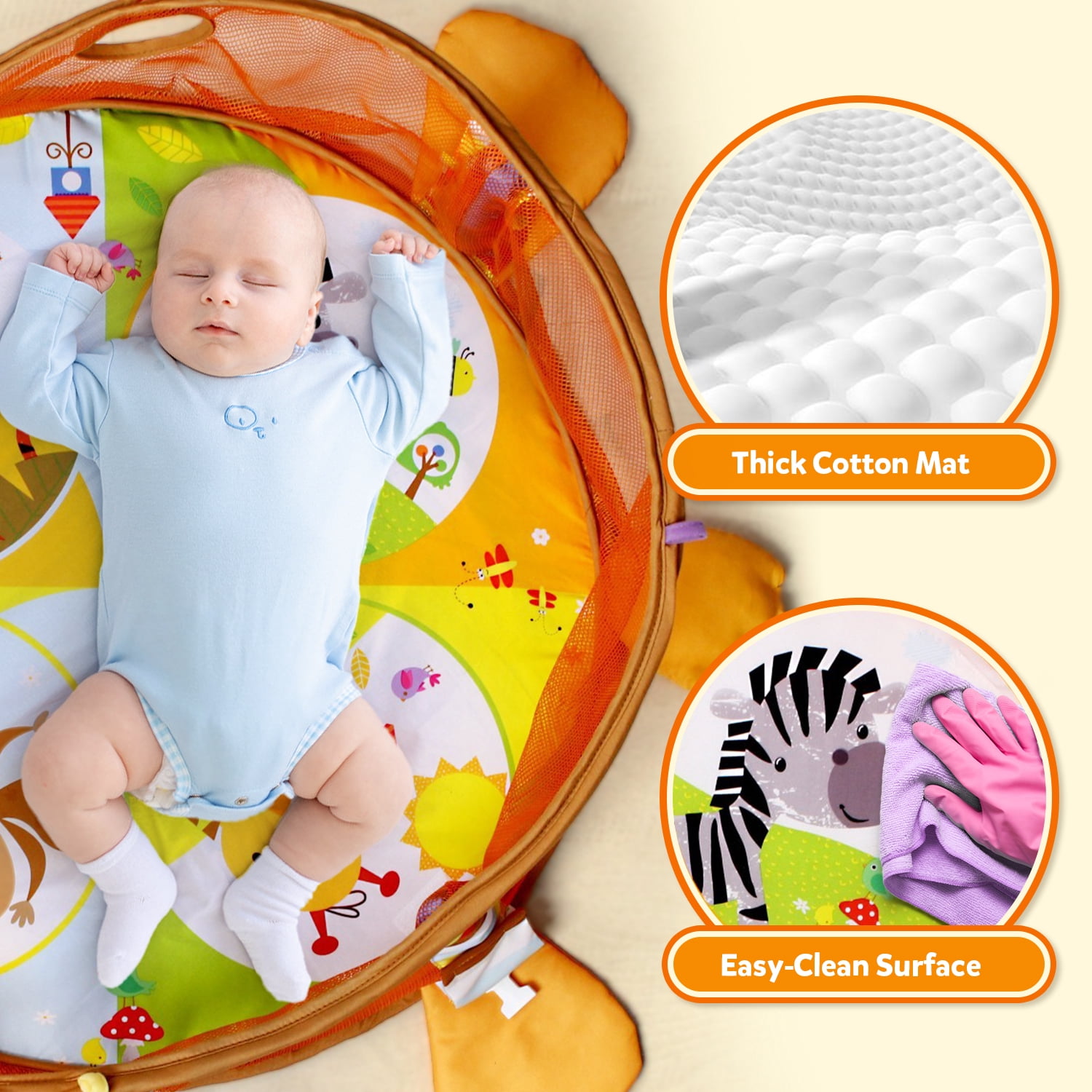 UQN 3-in-1 Baby Play Gym, Baby Play Activity Mat with Ocean Ball Sensory Toys, Gift for Newborn Infant Toddlers 0-36 Months, Yellow Lion