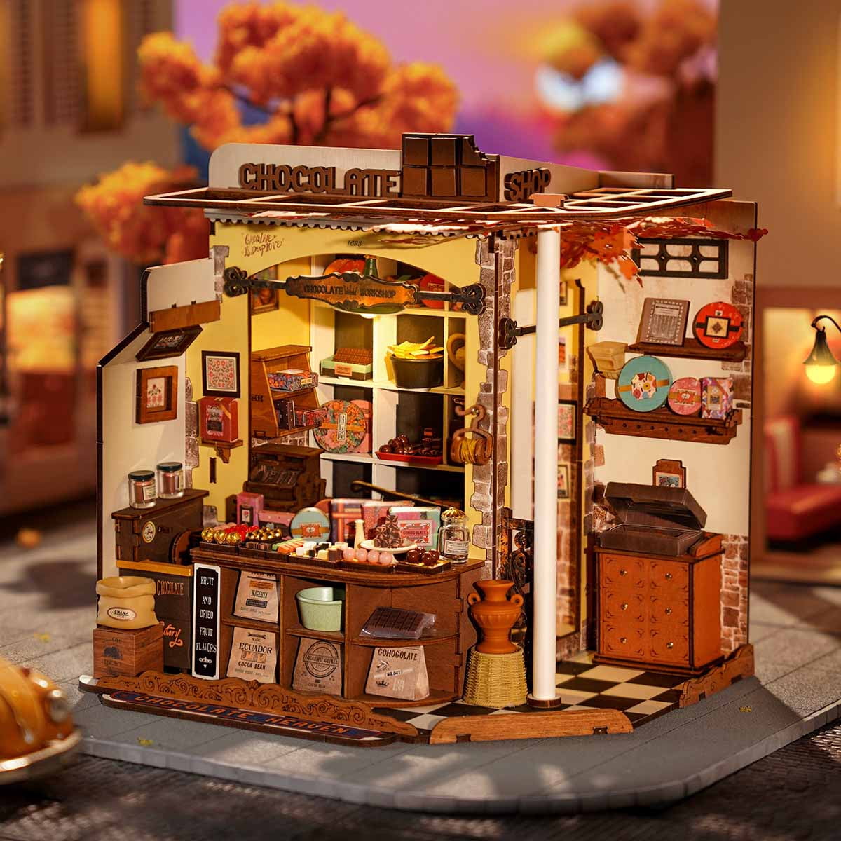 Rolife Henry's Chocolate DIY Miniature House Craft Kit, Wooden Puzzle Assembly Set for Adults & Kids Gifts
