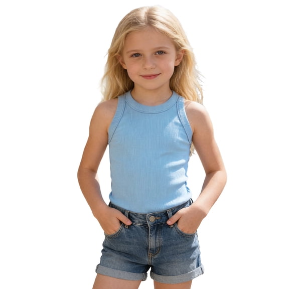 Gaexia Girls Ribbed Tank Top, Sleeveless Casual Solid Color Tee, Soft Breathable Top for Back to School Summer Fall, Tank Top
