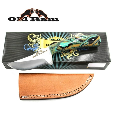 Old Ram Collection Heavy Duty Fixed Blade Skinner Knife w/ Leather Sheath