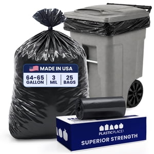 Plasticplace 64-65 Gallon Trash Bags for Toter, 25 Count