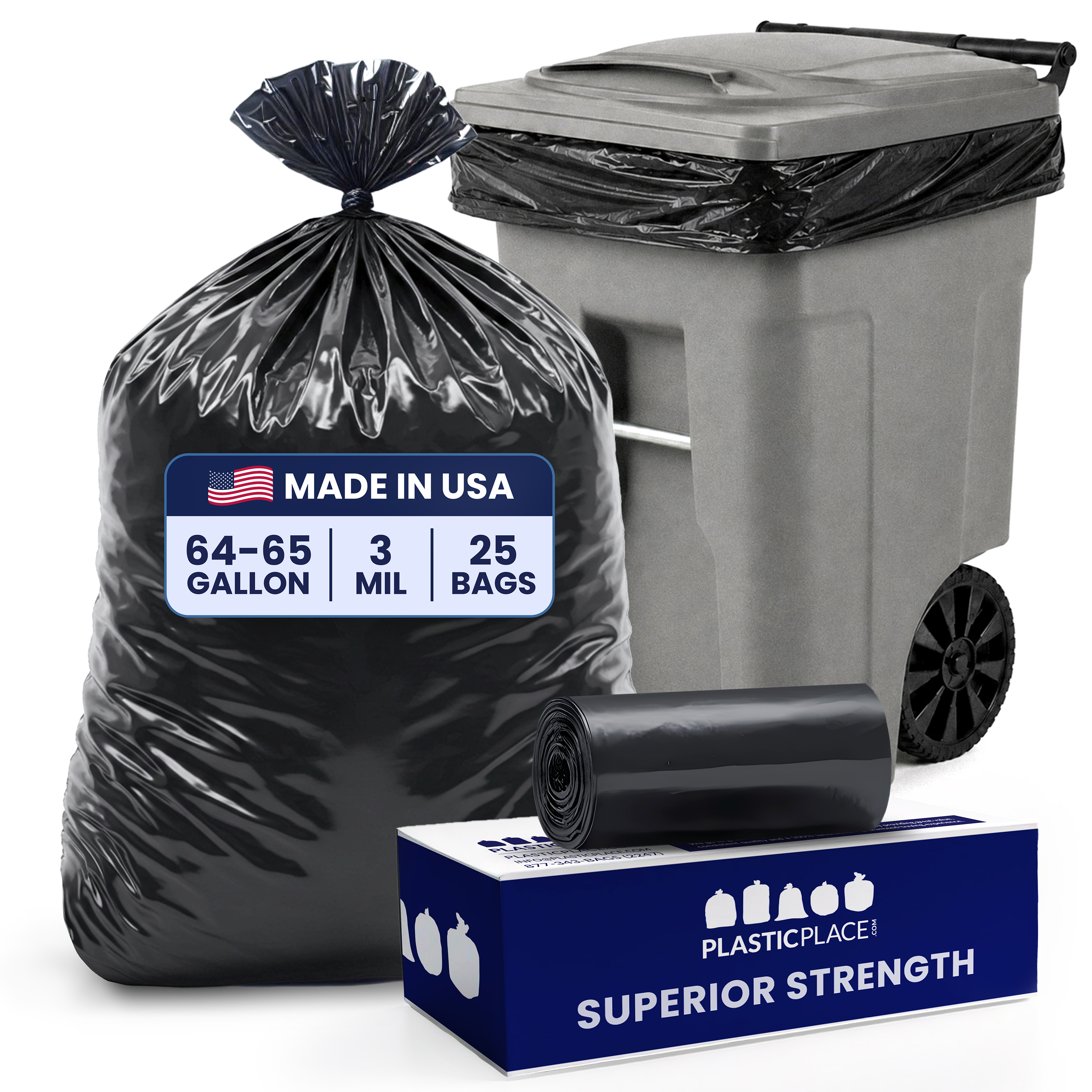 Plasticplace 64-65 Gallon Trash Bags for Toter, 25 Count photo 1